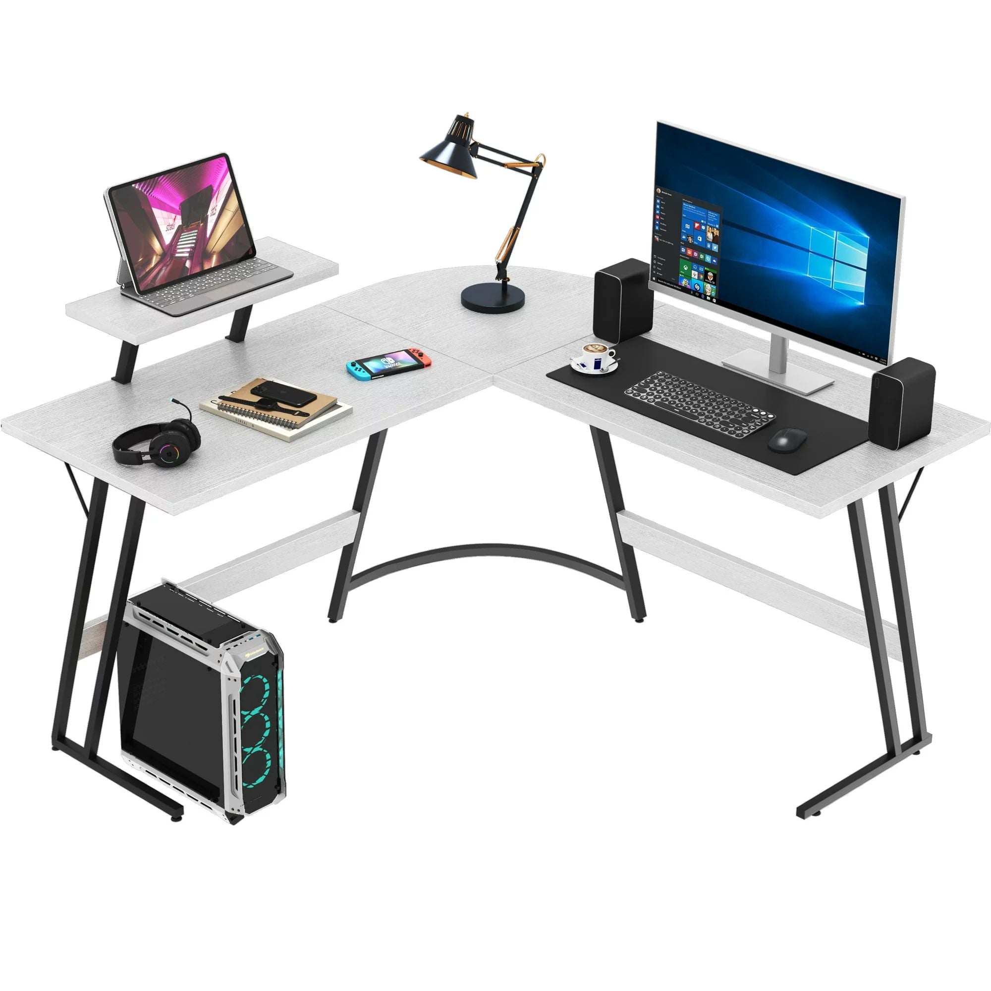 homall-gaming-desk-eckschreibtisch-wei-mit-monitorst-nder image 1