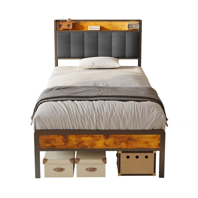 bealife-bf24-einzelbett-metall-90x200-dunkelgrau-mit-ablage image 1