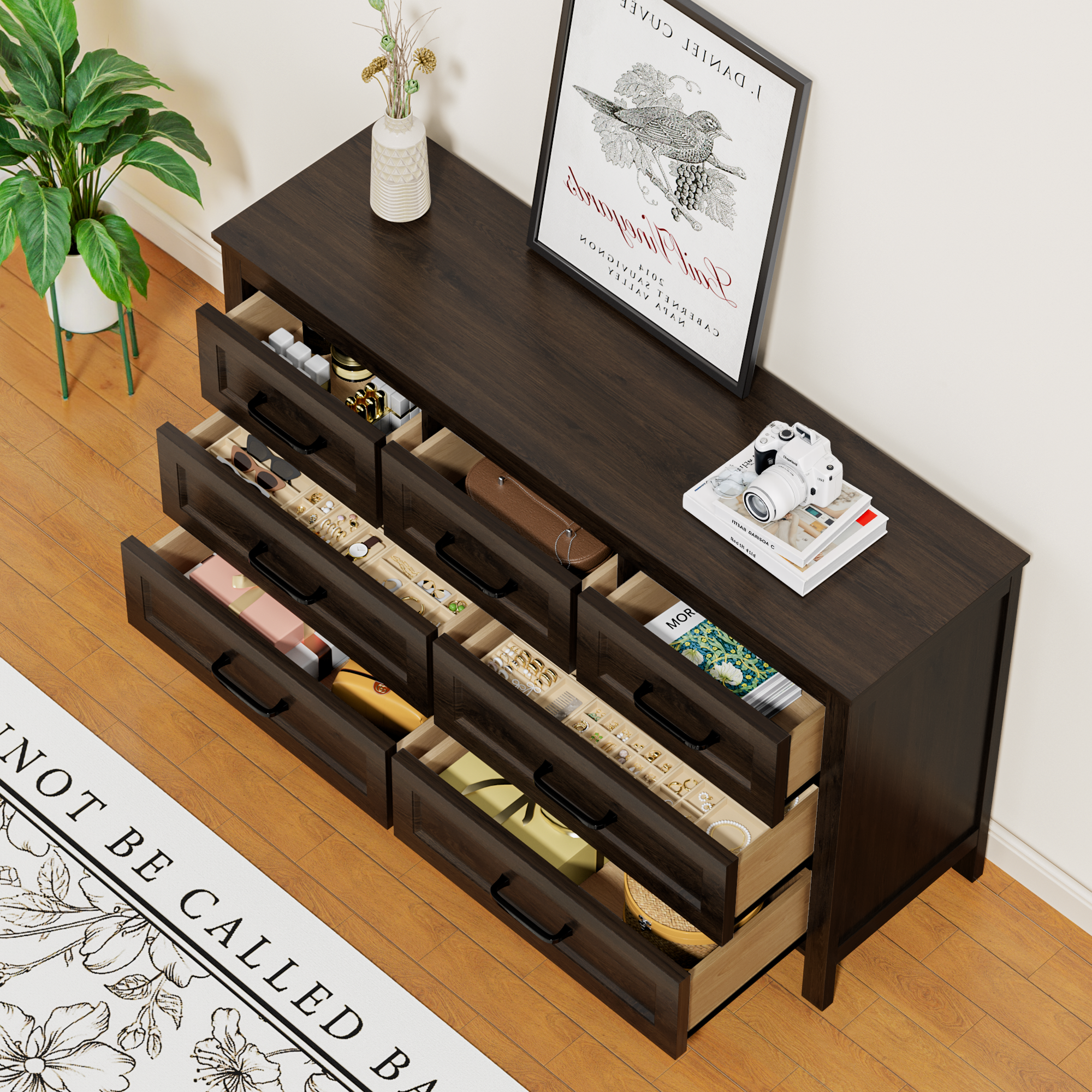homall-bedroom-kommode-braun-7-schubladen-137-cm-mit-kippschutz image 2