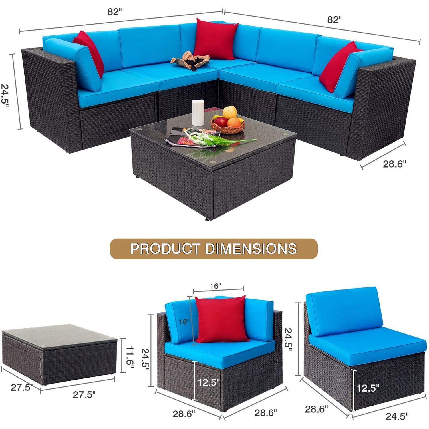 homall-patio-furniture-lounge-set-6-tlg-blau-rattan-optik image 7