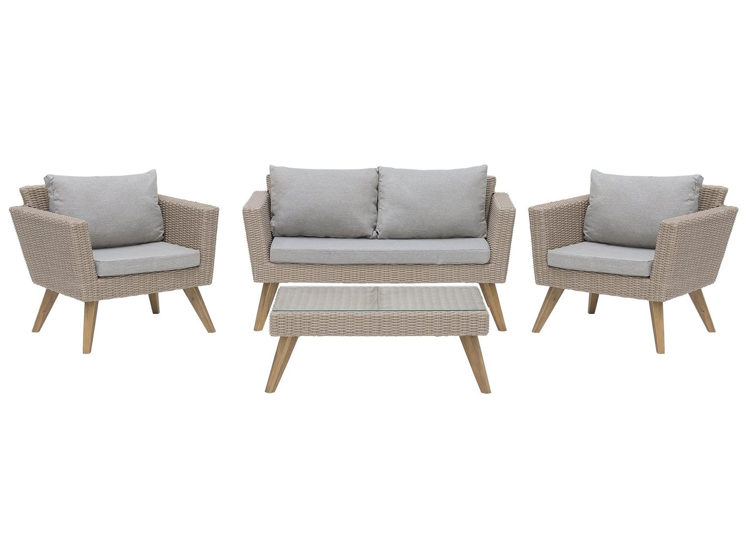 beliani-vittoria-lounge-set-rattan-braun-grau-4-sitzer image 1
