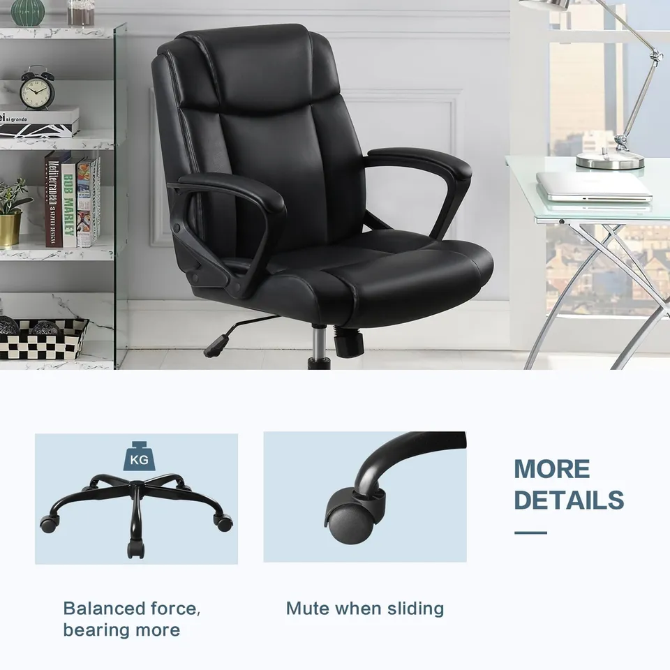 homall-office-leather-chair-b-rostuhl-schwarz-mid-back image 1