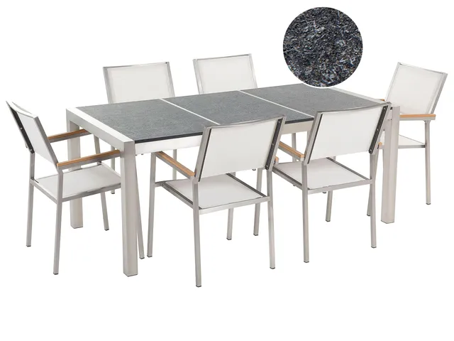 beliani-grosseto-set-180-cm-naturstein-grau-mit-6-st-hlen-wei image 1