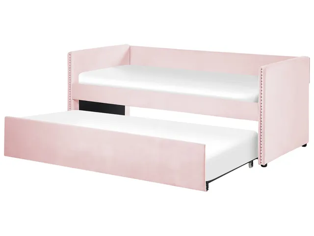 beliani-troyes-tagesbett-90x200-rosa-samt-ausziehbar image 1