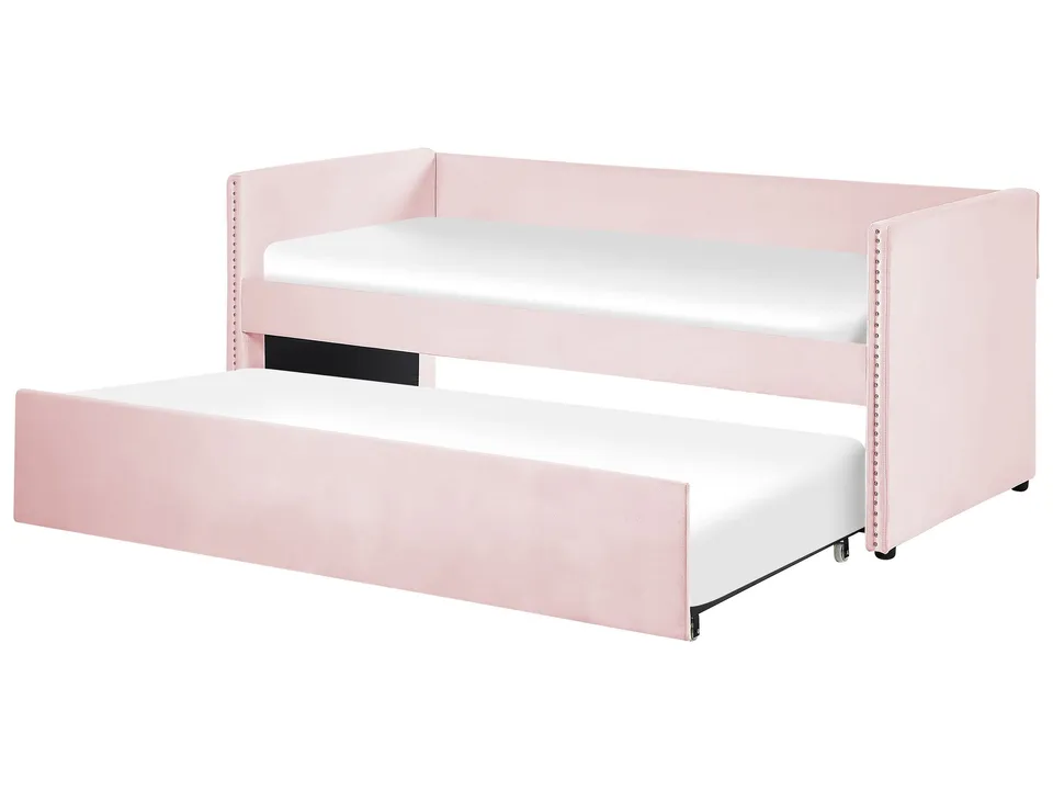 beliani-troyes-tagesbett-90x200-rosa-samt-ausziehbar image 1