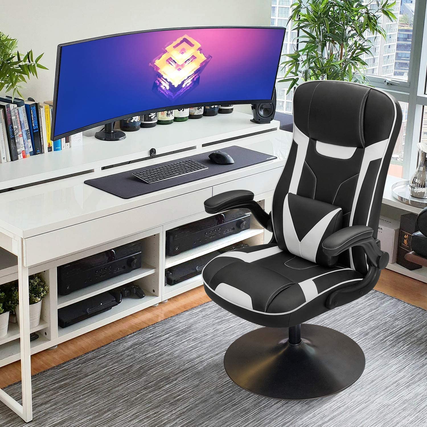 homall-gaming-stuhl-racing-weiss-mit-wippfunktion image 2