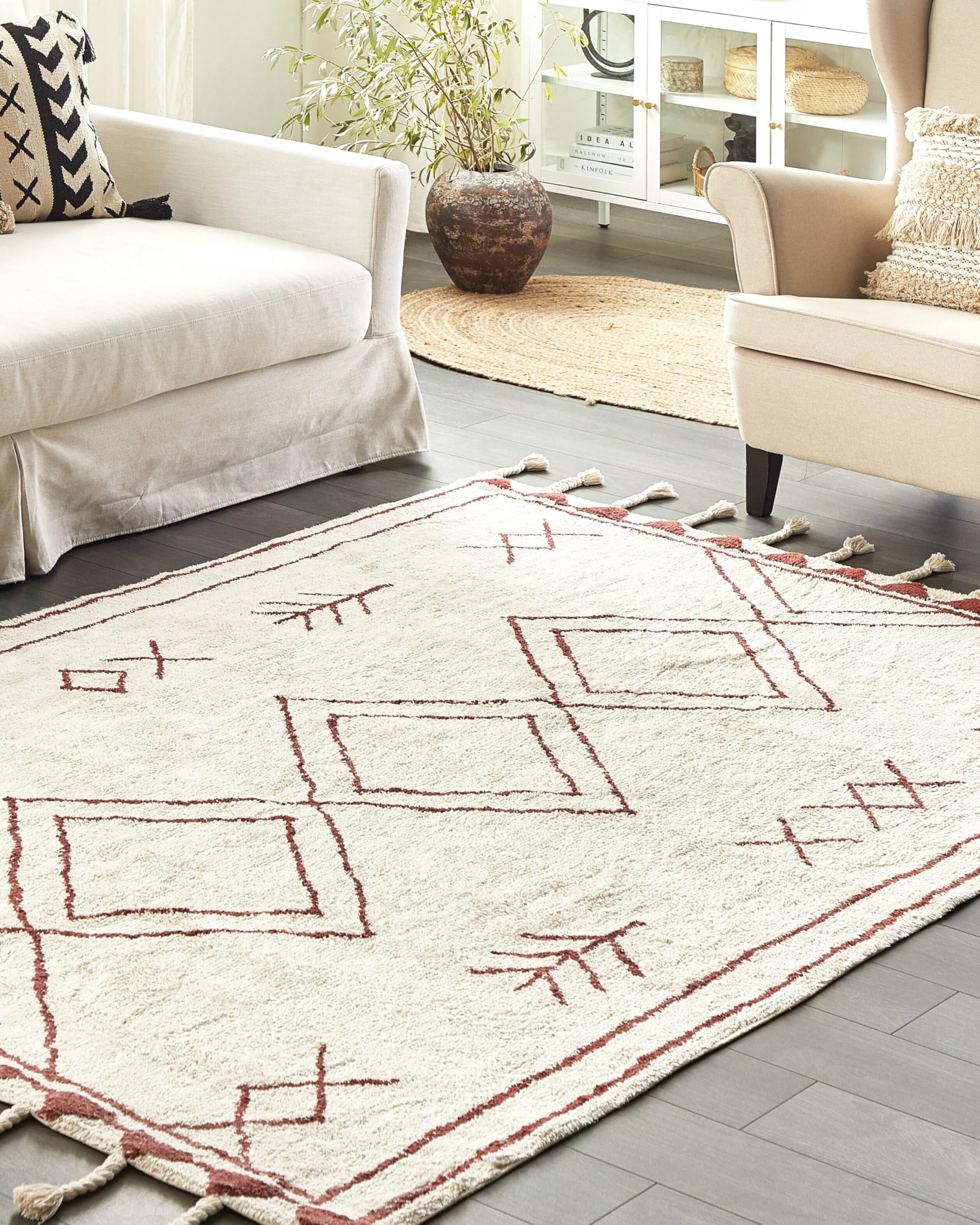 beliani-kenitra-teppich-140x200-wei-rot-boho-baumwolle image 2