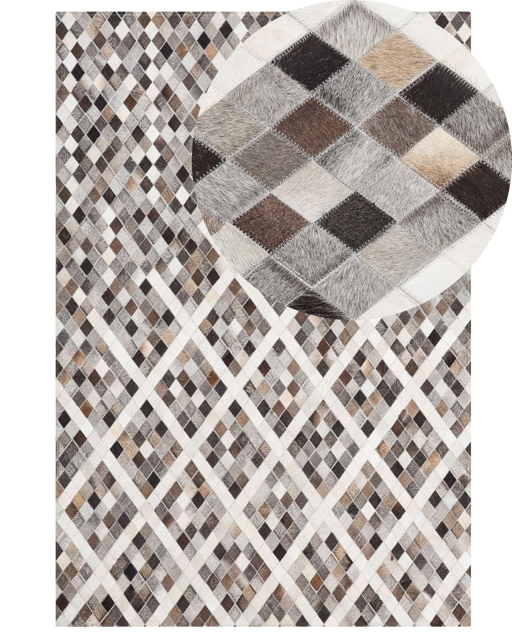 beliani-lederteppich-160x230-grau-patchwork-geometrisch-kuhfell image 1