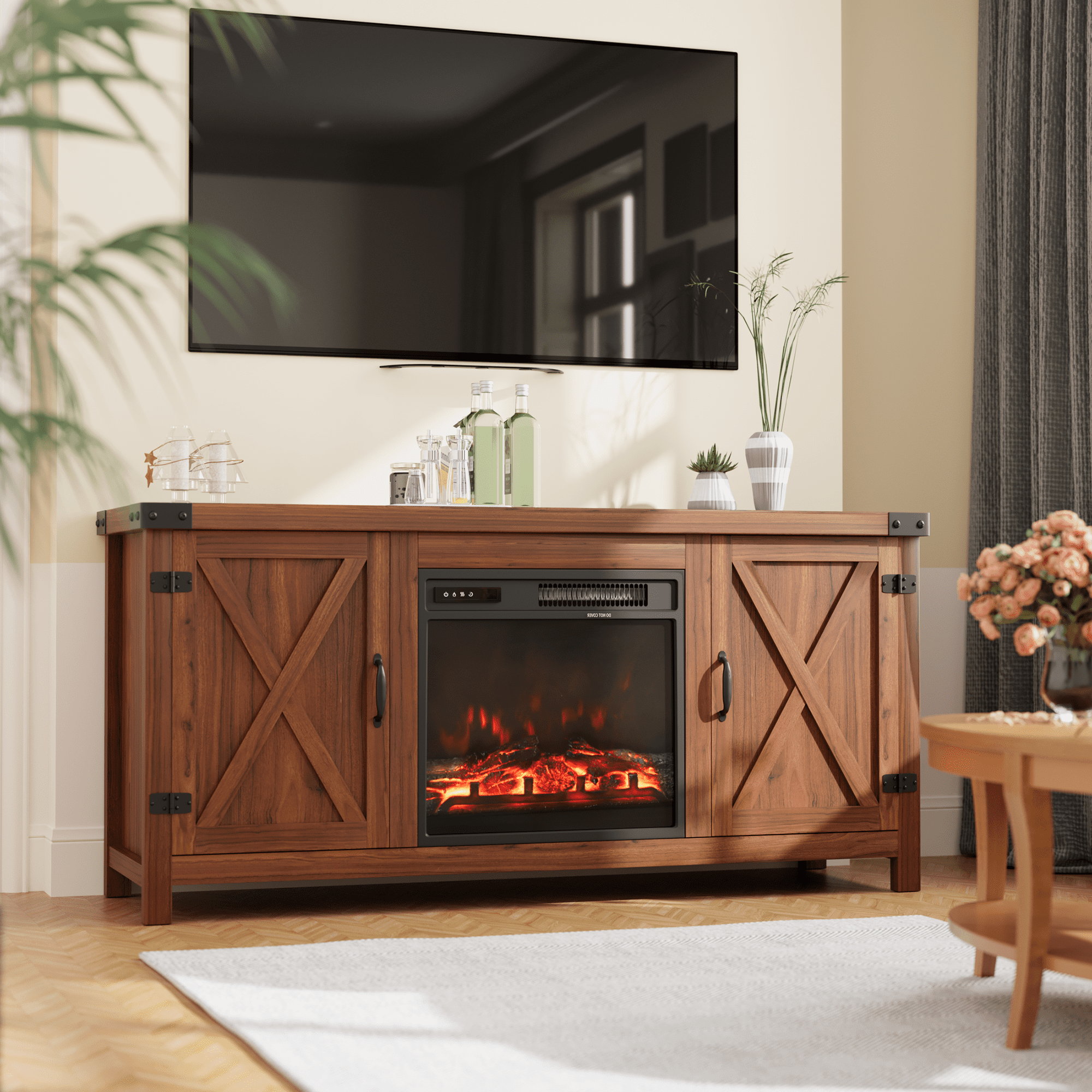 homall-tv-stand-tv-schrank-58-zoll-braun-mit-kamin image 2