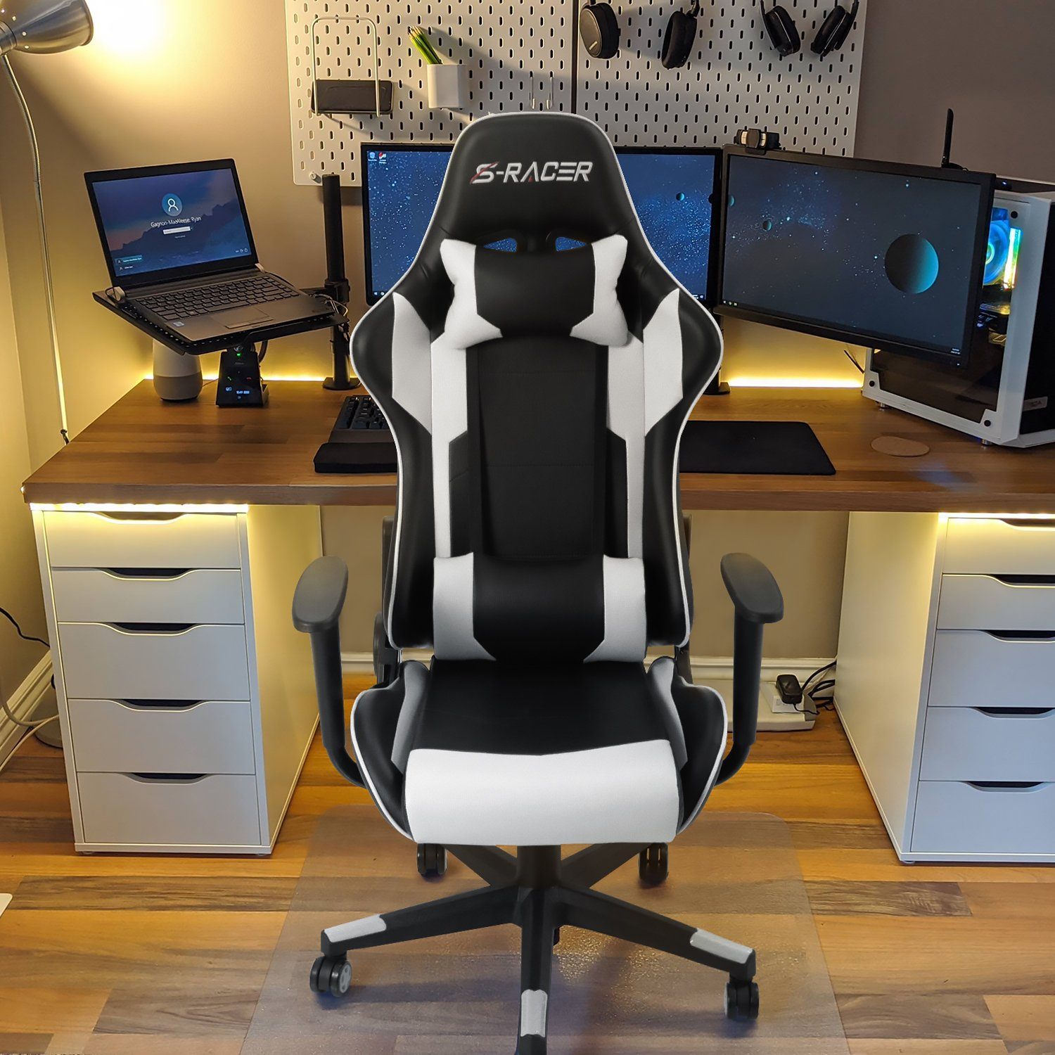 homall-gaming-racing-stuhl-schwarz-mit-kopfst-tze image 3