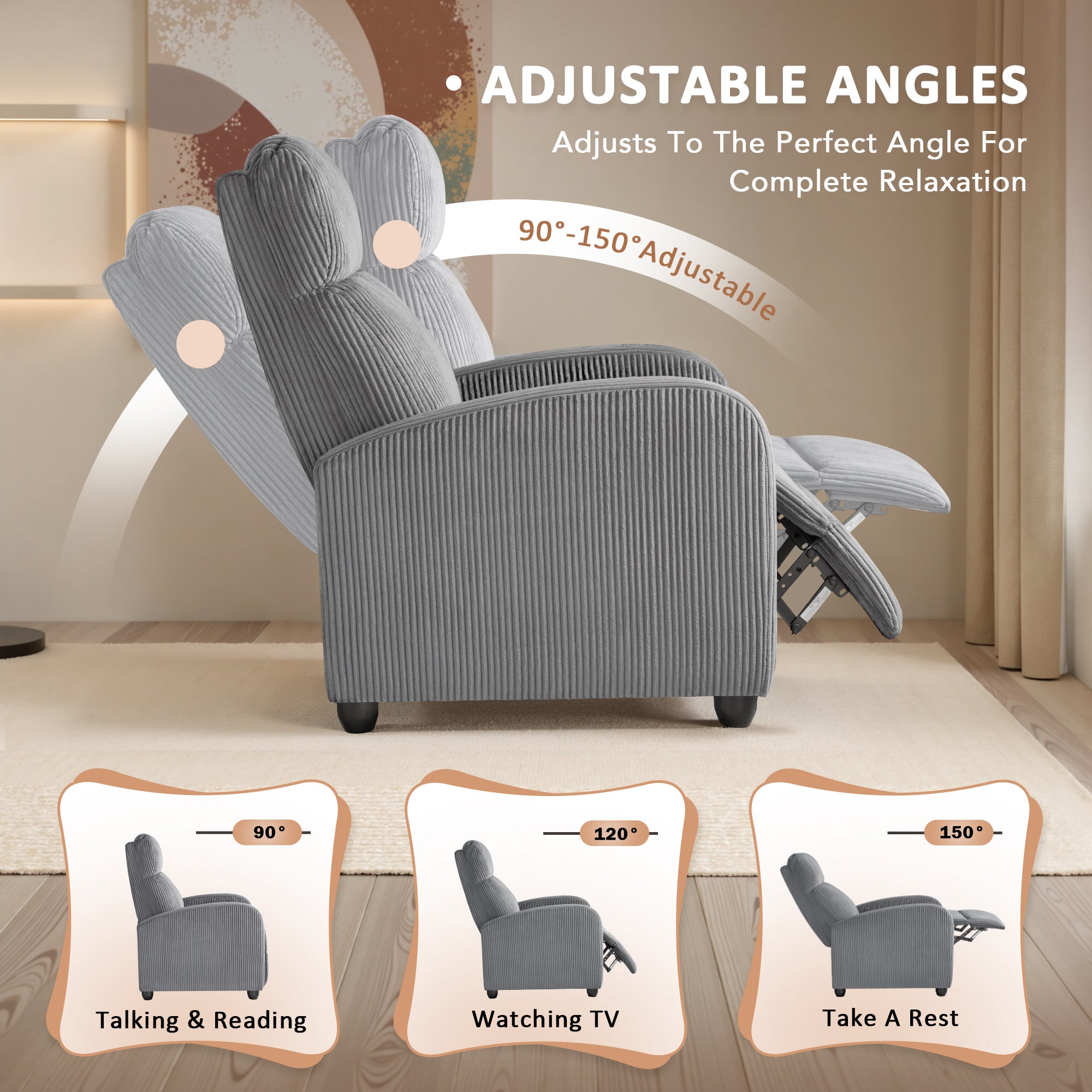 homall-recliner-chair-fernsehsessel-cord-grau-verstellbar-relax image 2