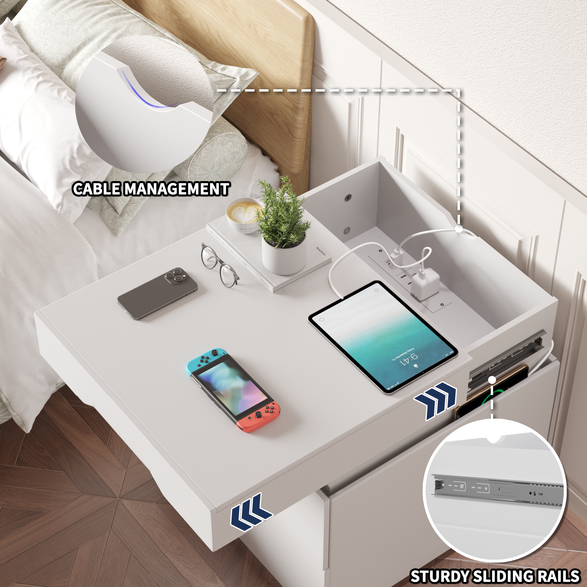 homall-bedroom-nachttisch-2-schubladen-led-schwarz-mit-usb image 4