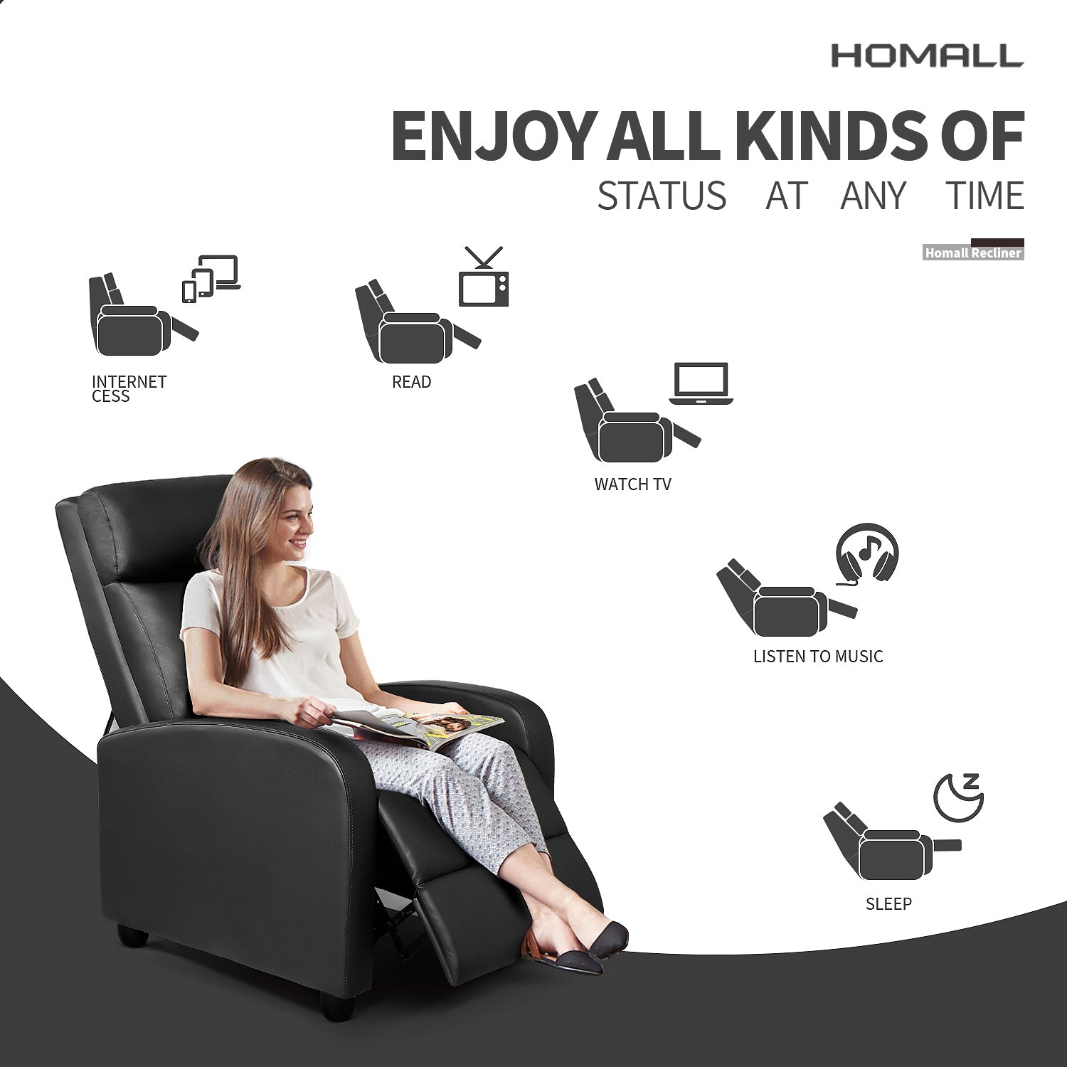 homall-recliner-chair-tv-sessel-kunstleder-schwarz-180-grad image 2