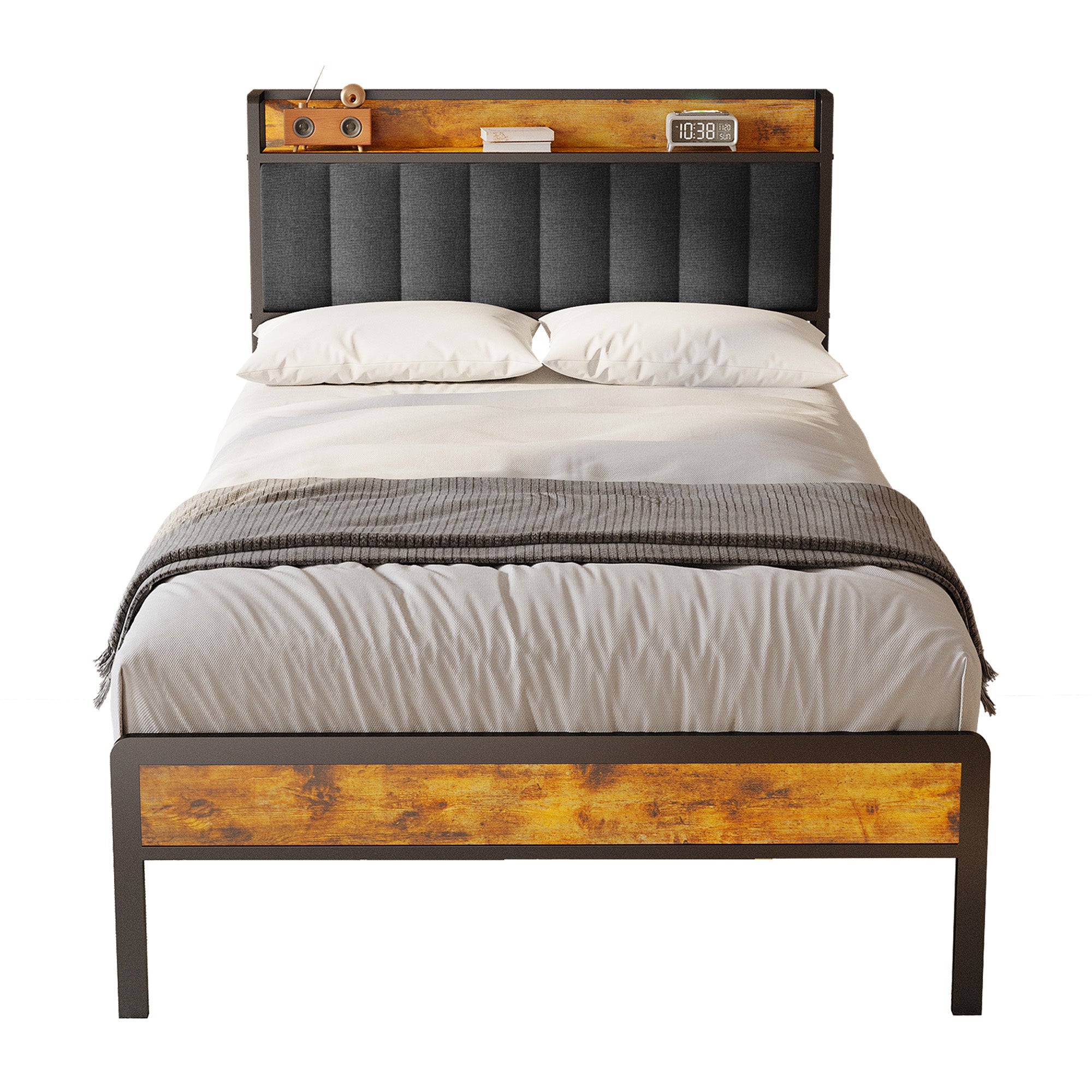 bealife-bf25-einzelbett-metall-grau-120-cm-mit-kopfteil-ablage image 2