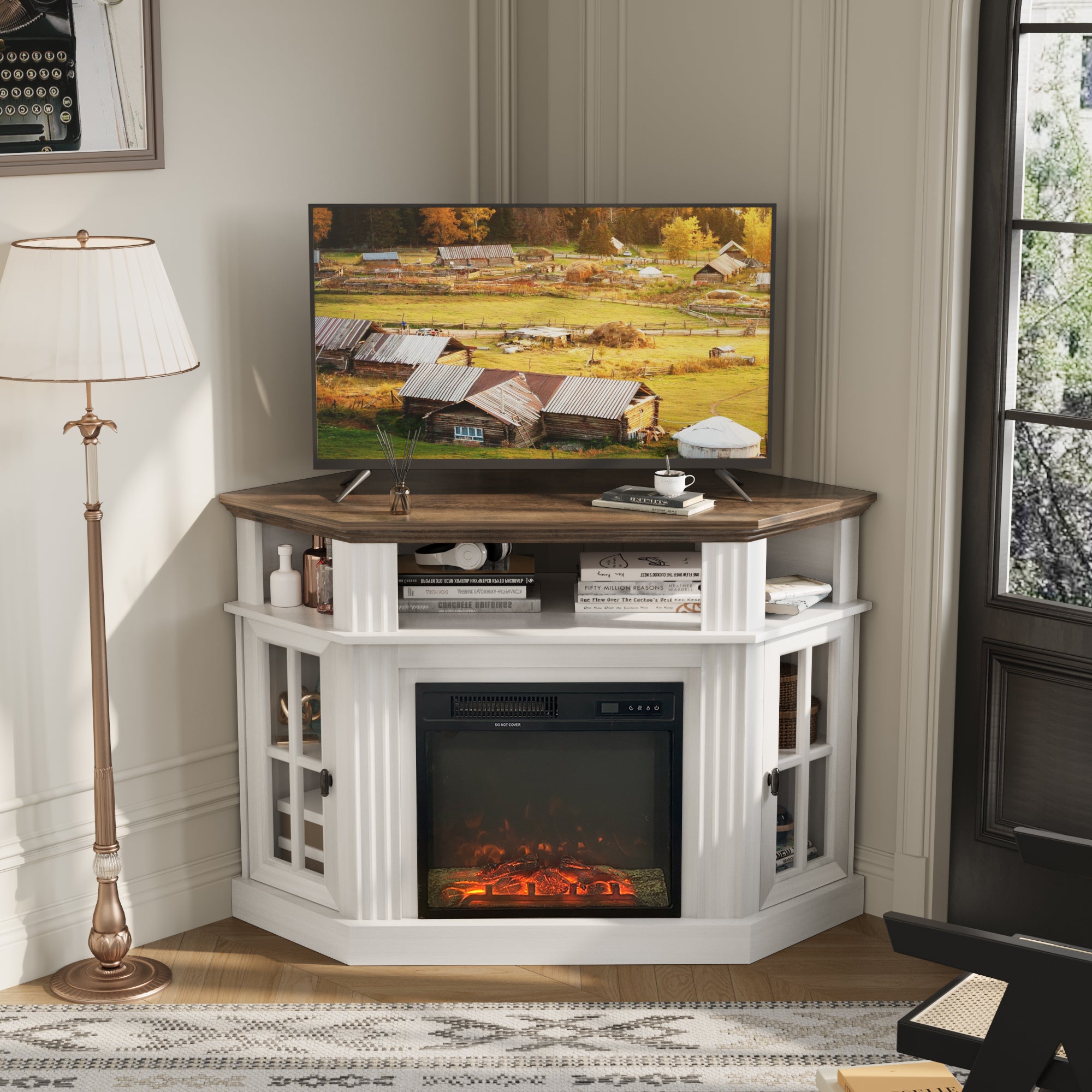 homall-tv-stand-eck-kamin-tv-schrank-braun-50-zoll image 2