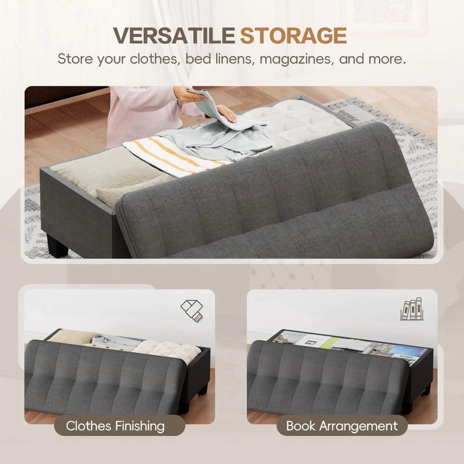 homall-sofa-sitzbank-dunkelgrau-leinen-mit-stauraum-120cm image 8
