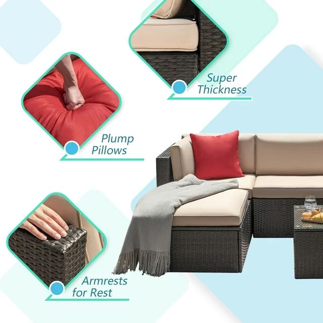 homall-patio-rattan-lounge-set-beige-4-teilig-mit-tisch image 5