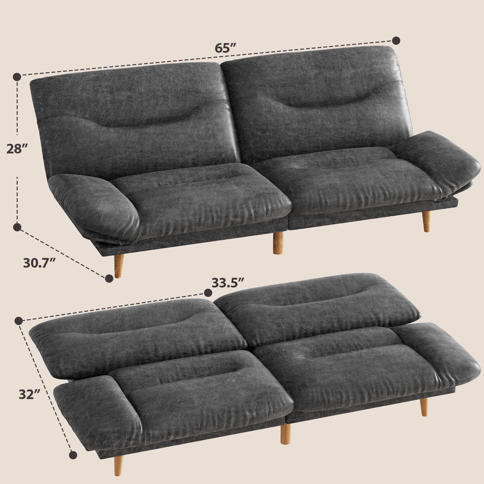 homall-sofa-futon-schlafsofa-pu-schwarz-165-cm image 7