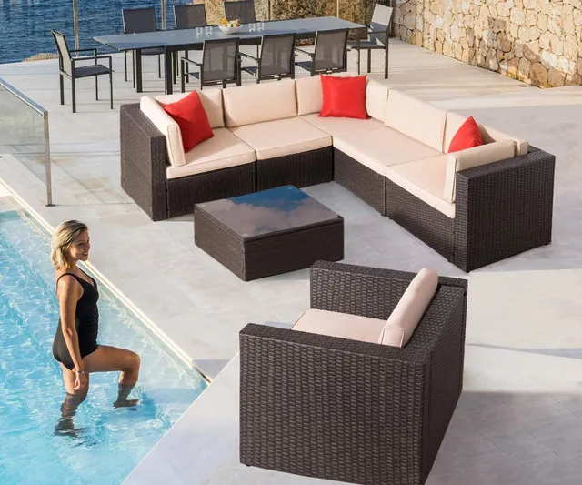 homall-patio-furniture-lounge-set-7-tlg-rattan-grau-garten image 1