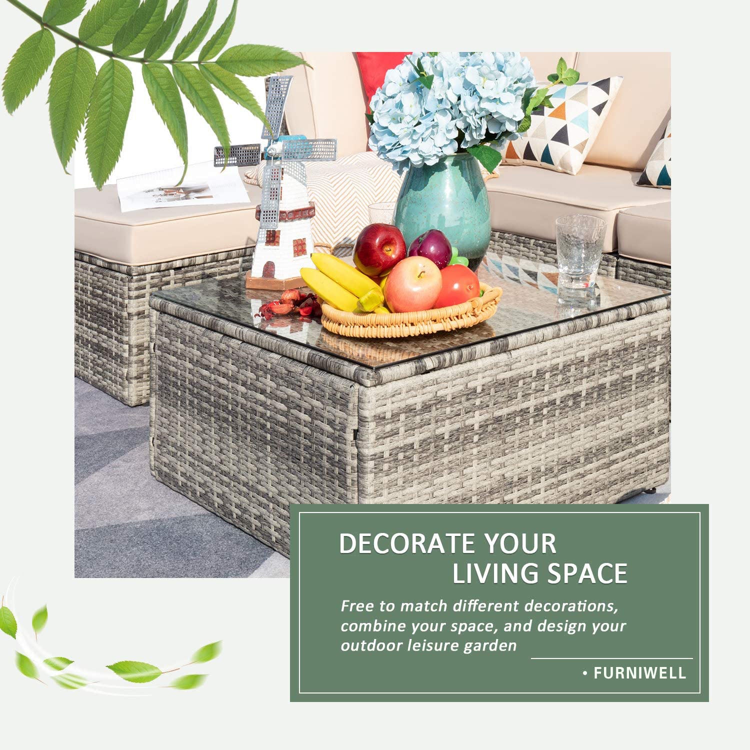 homall-patio-furniture-lounge-set-5-tlg-rattan-grau-ottoman image 4