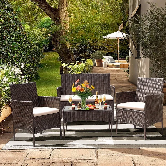 homall-patio-loungem-bel-rattan-set-braun-beige-4-tlg image 1