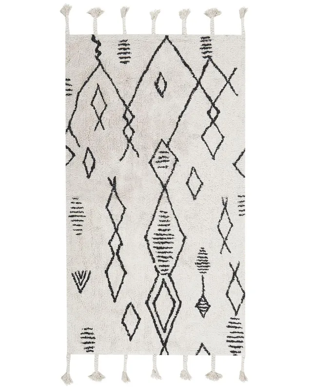 beliani-kebir-teppich-80x150-wei-schwarz-boho-baumwolle image 1