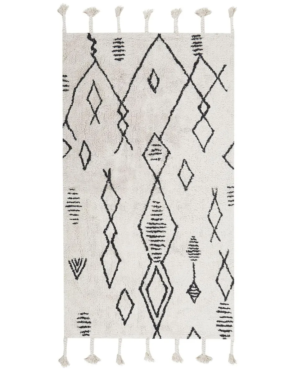 beliani-kebir-teppich-80x150-wei-schwarz-boho-baumwolle image 1