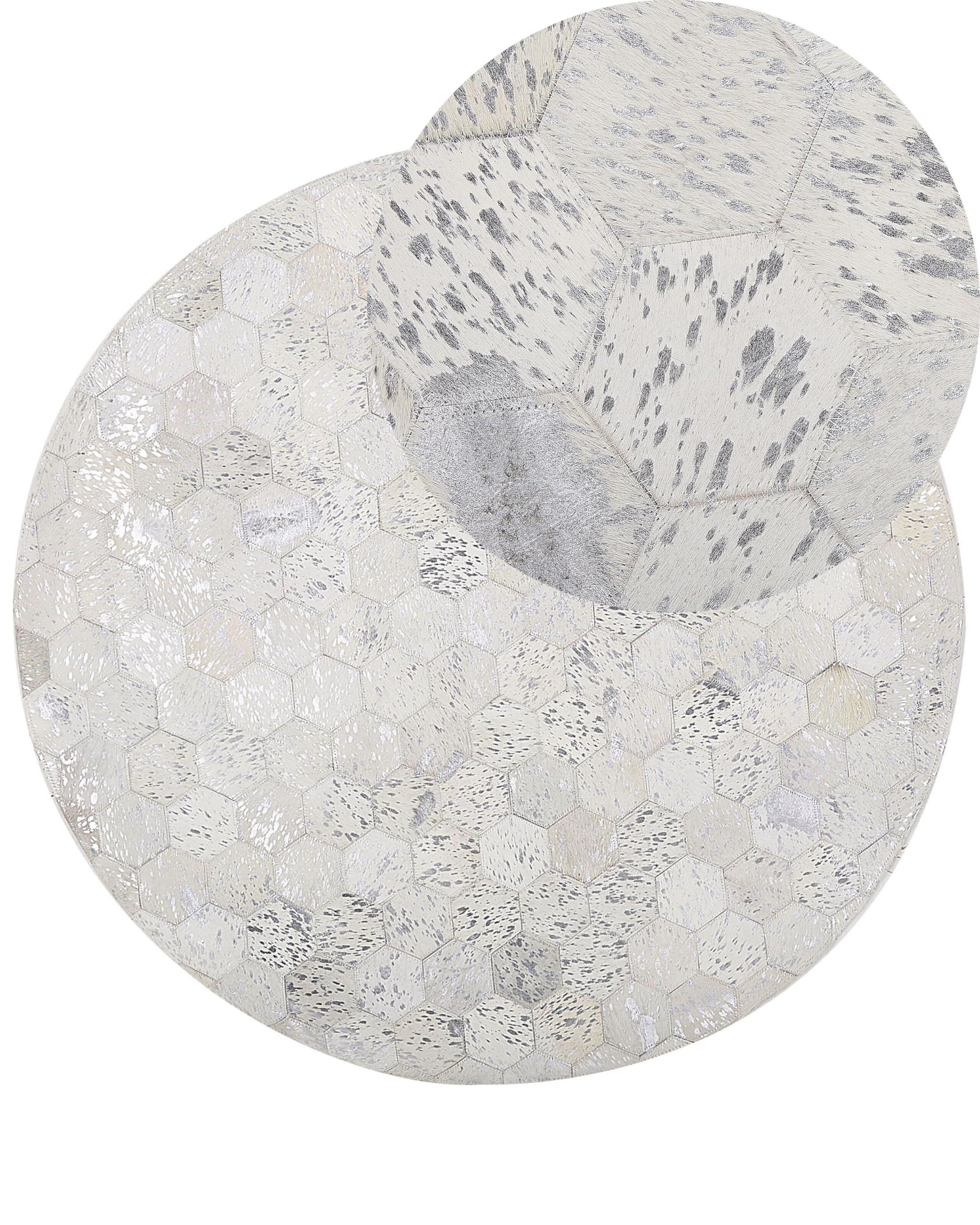 beliani-bozkoy-designer-teppich-leder-rund-140cm-beige-silber image 1