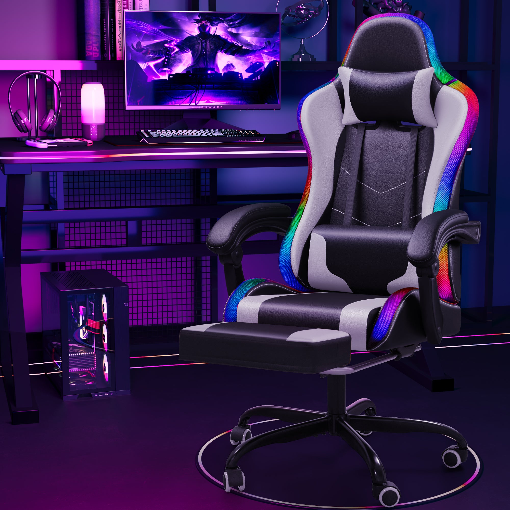 homall-gaming-desk-set-tisch-stuhl-l-form-rgb-schwarz image 5