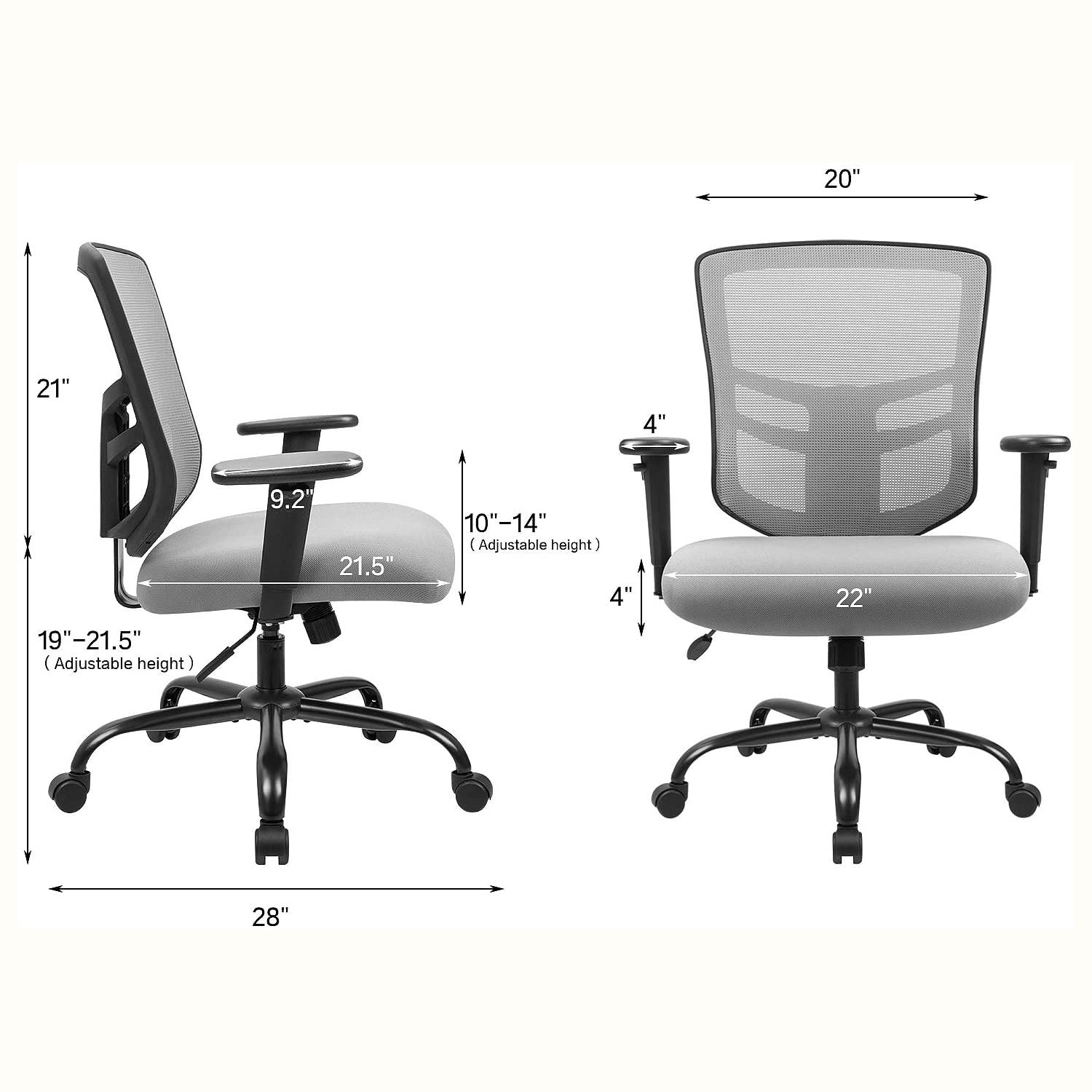 homall-office-mesh-chair-b-rostuhl-grau-netz image 7