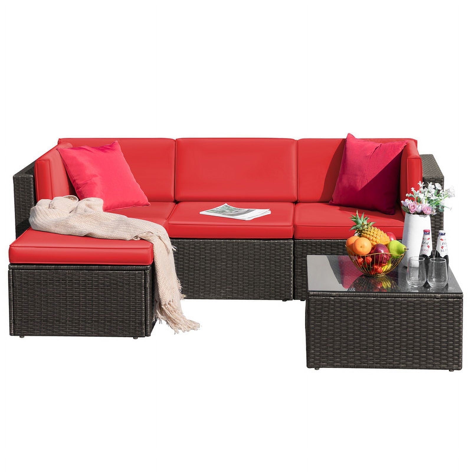 homall-patio-furniture-rattan-lounge-set-beige-5-teilig image 5