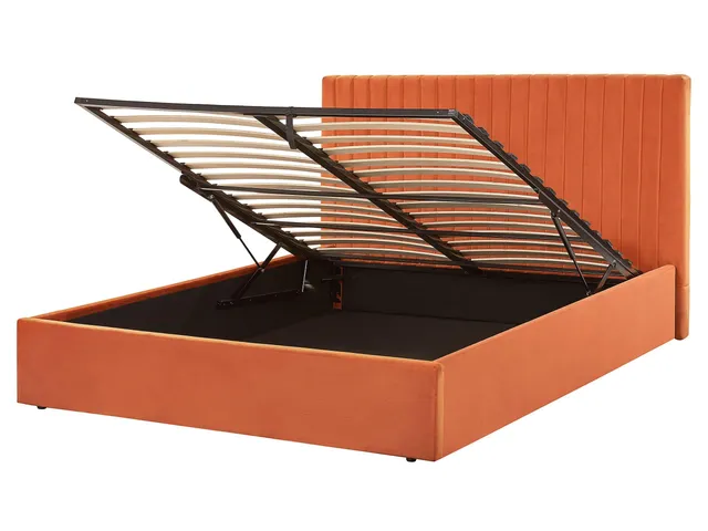 beliani-vion-polsterbett-samt-orange-160x200-mit-stauraum image 1