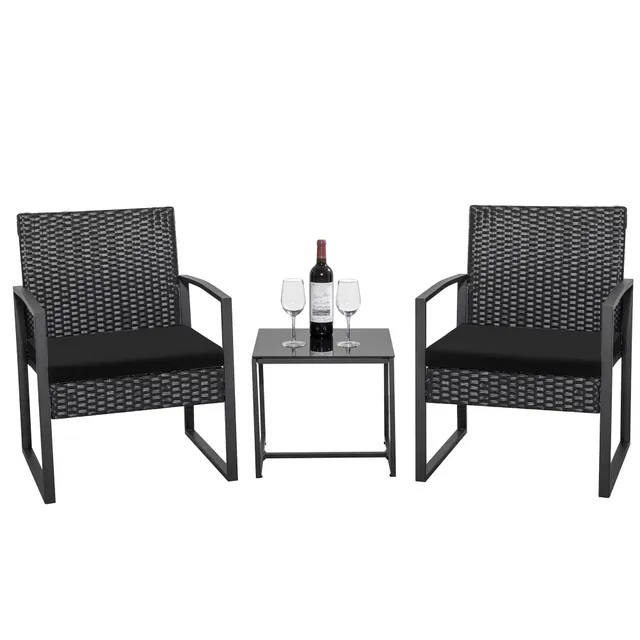 homall-patio-furniture-bistro-set-rattan-schwarz-3-teilig image 1