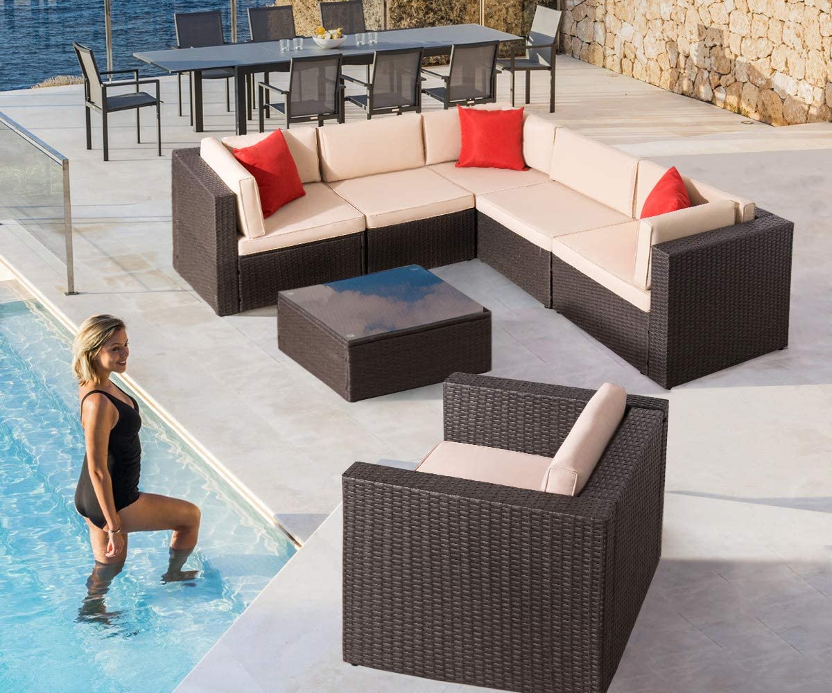homall-patio-furniture-lounge-set-7-tlg-rattan-grau-garten image 1