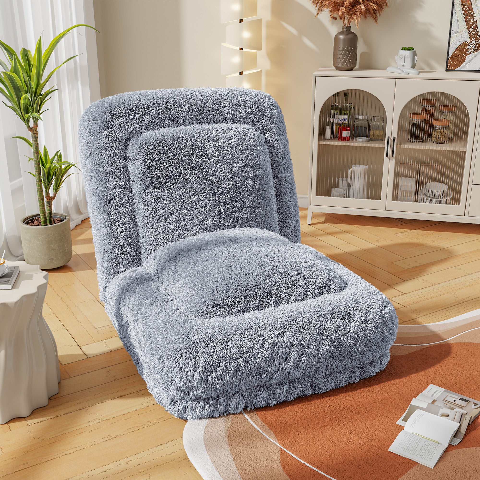 homall-recliner-chair-bodensofa-grau-faltbar-mit-kissen image 6