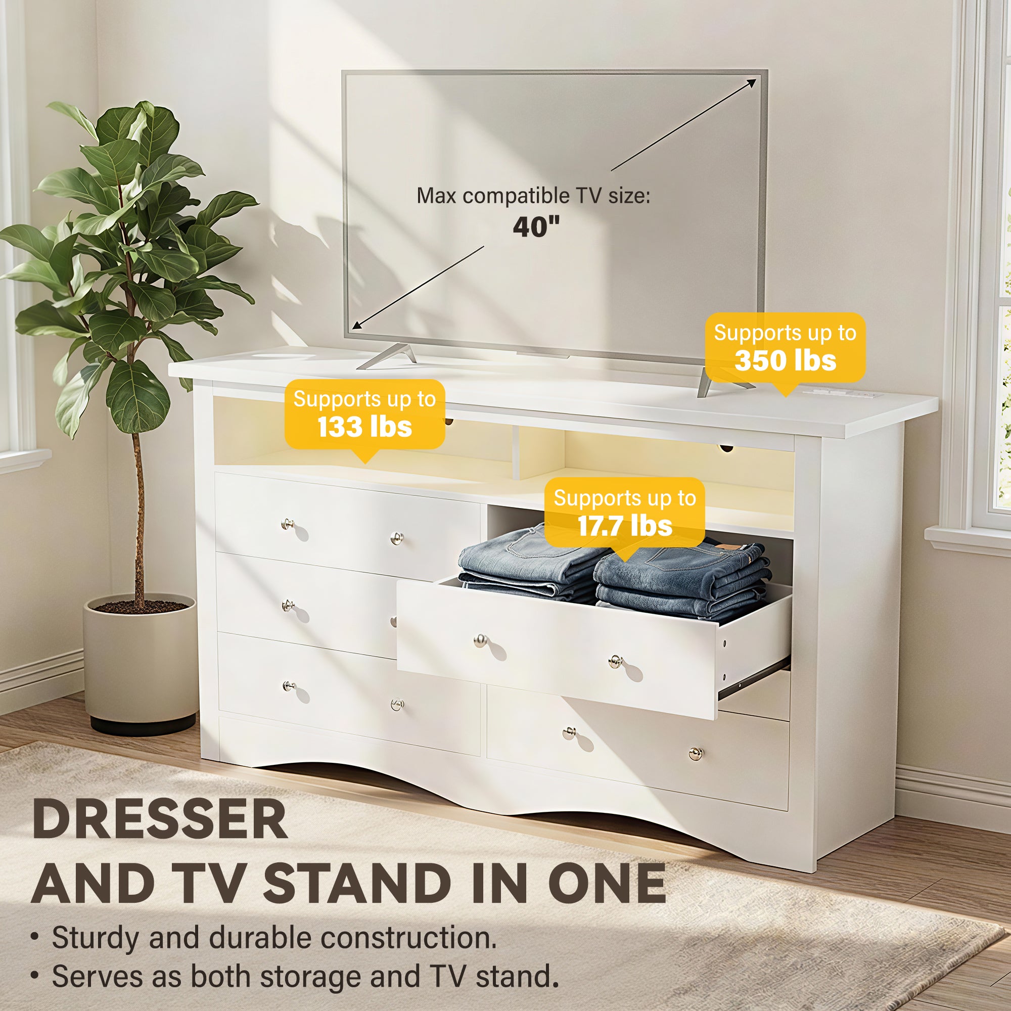 homall-bedroom-6-schubladen-kommode-wei-mit-led-und-ladestation image 7