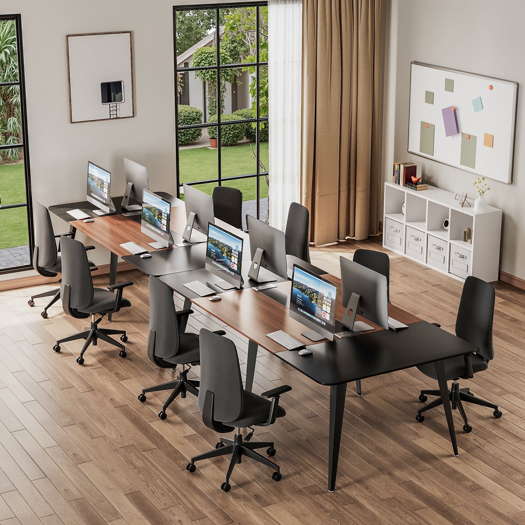 homall-office-desk-konferenztisch-240cm-walnuss-schwarz-10-pers image 2