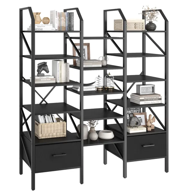 homall-bookcase-b-cherregal-5-f-cher-schwarz-metall image 1