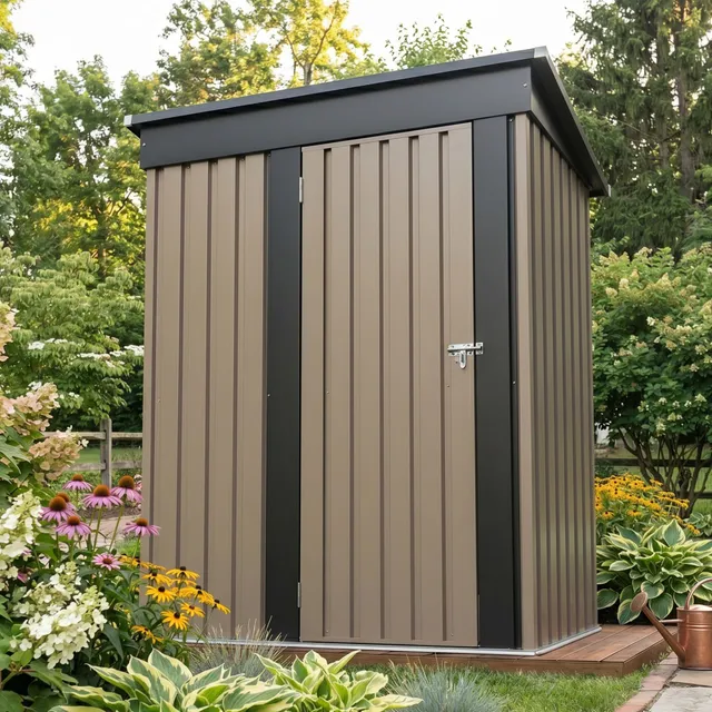 homall-metal-shed-ger-tehaus-metall-5x3-ft-braun-abschlie-bar image 1