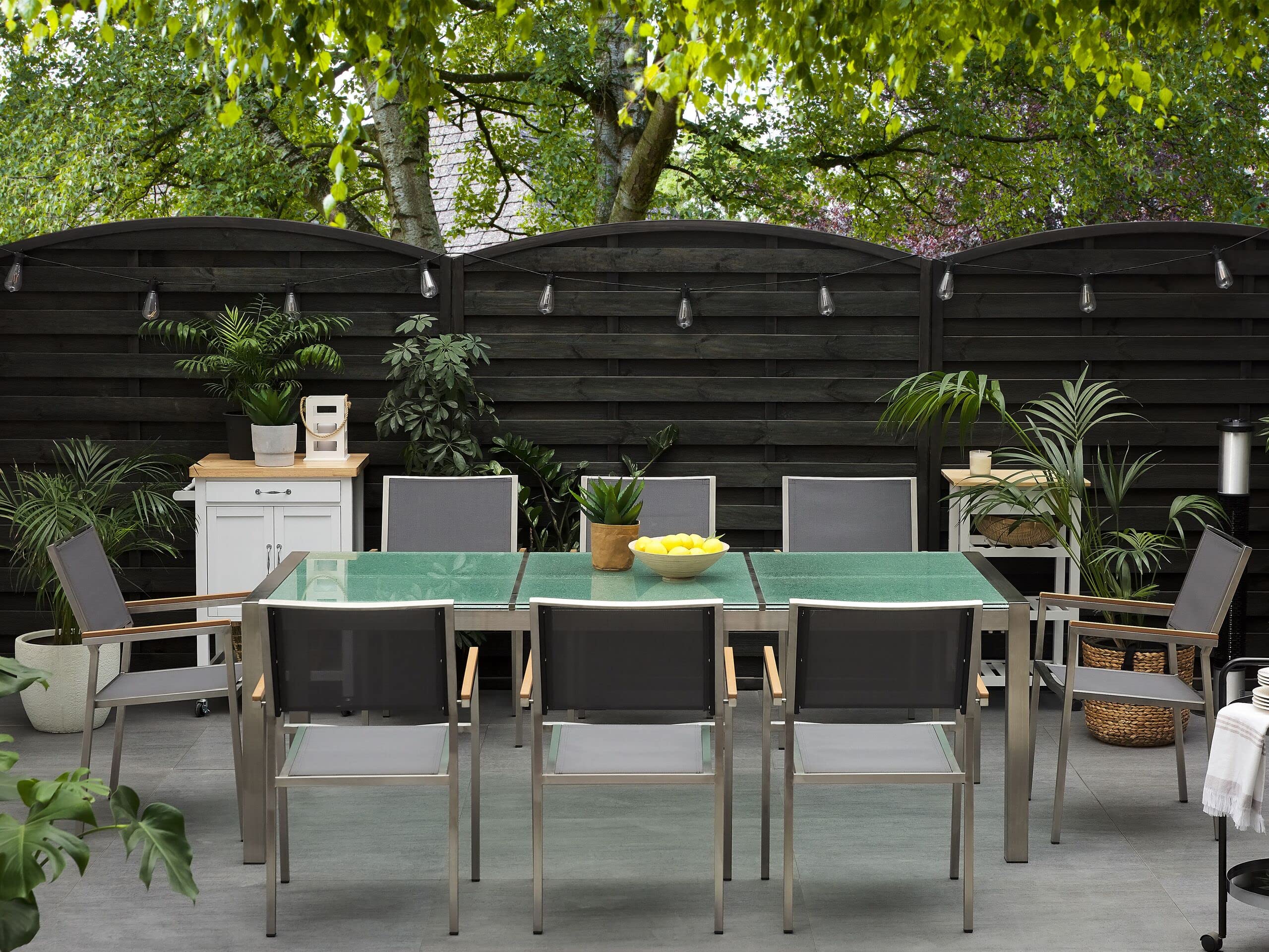beliani-grosseto-gartenset-8-sitzer-grau-220-cm-glas image 2