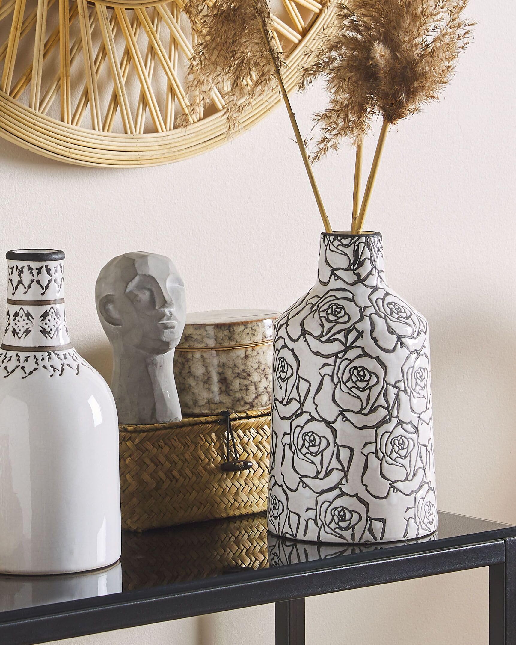 alinda-blumenvase-steinzeug-wei-rosen-retro-deko-vase image 2