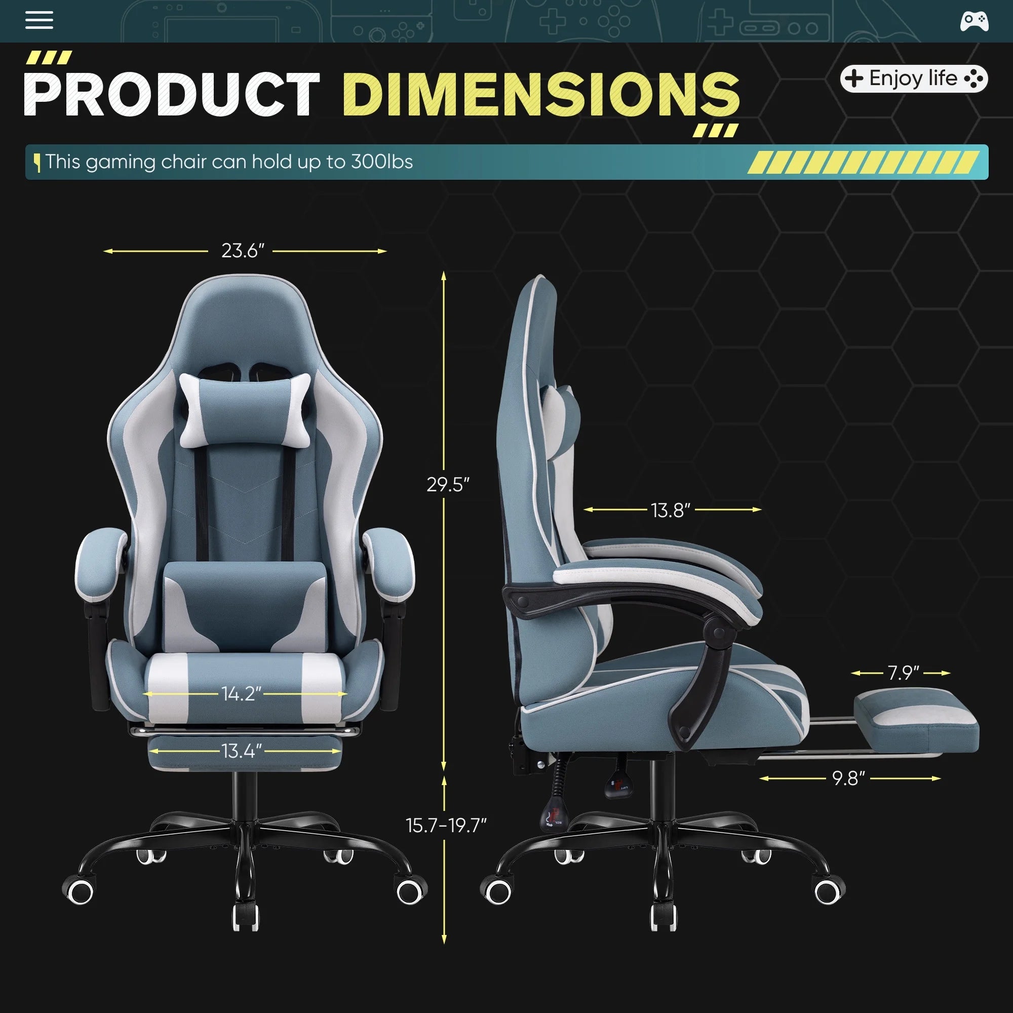 homall-gaming-chair-gaming-stuhl-stoff-gr-n-mit-fu-st-tze image 5