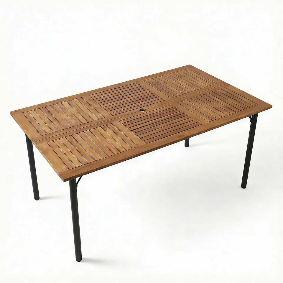 homall-gartentisch-akazie-metall-6-personen-mit-schirmloch image 1