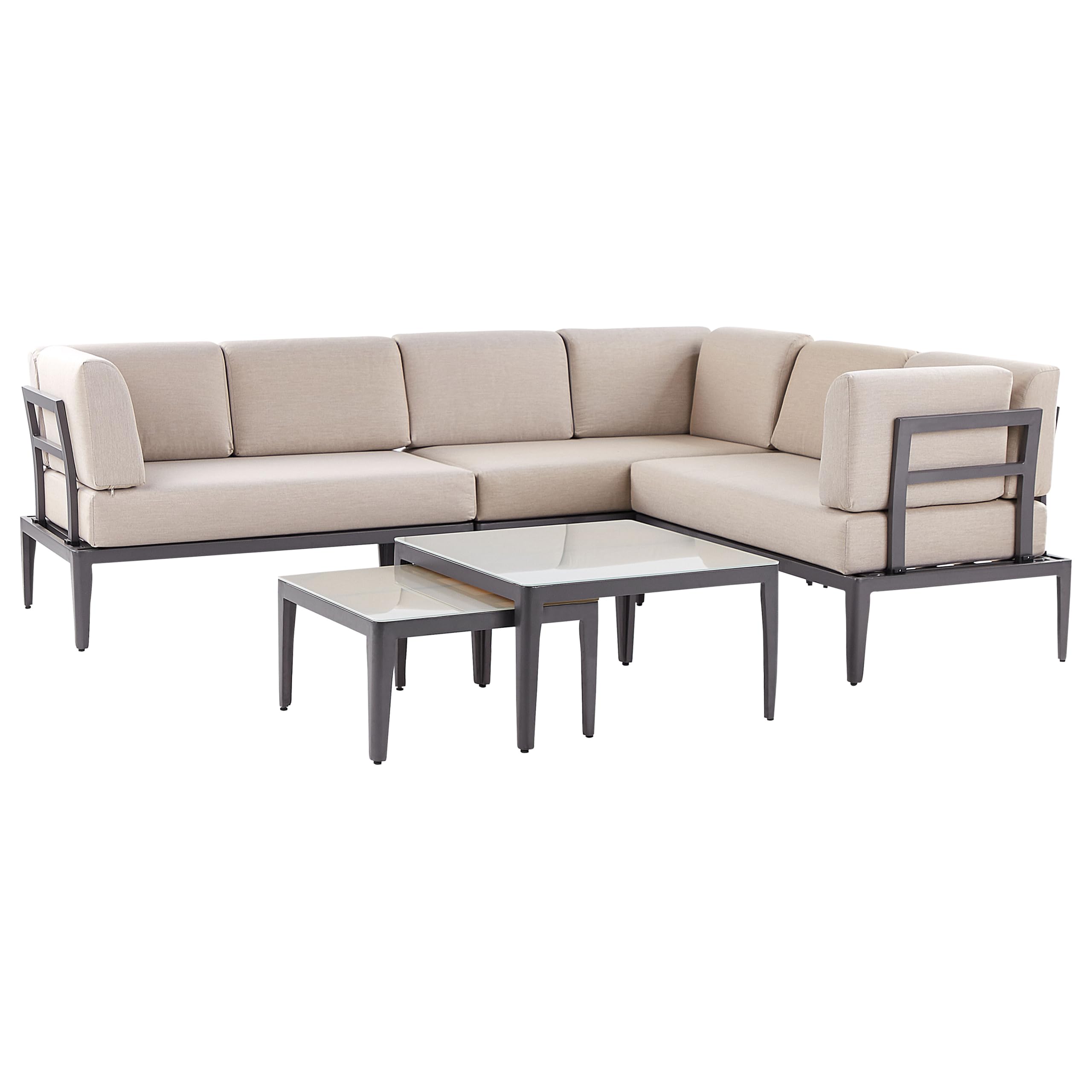 beliani-rima-iii-lounge-set-aluminium-grau-beige-6-personen image 4