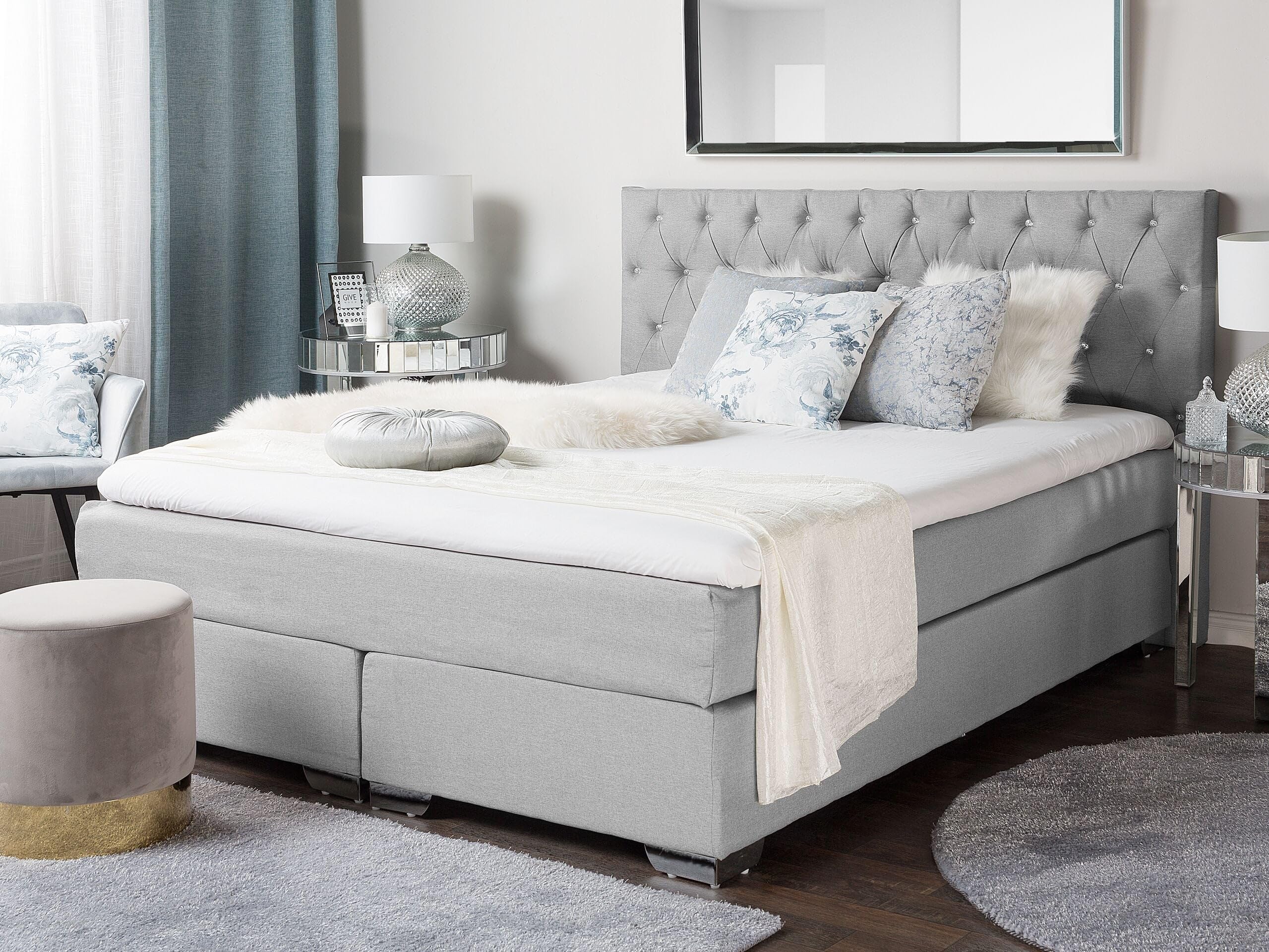 beliani-duchess-boxspringbett-160x200-hellgrau-leinenoptik image 2