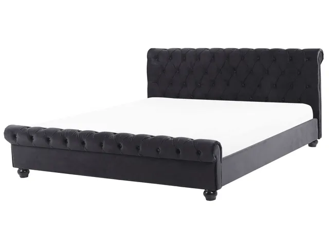 beliani-avallon-samtbett-schwarz-180x200-chesterfield image 1