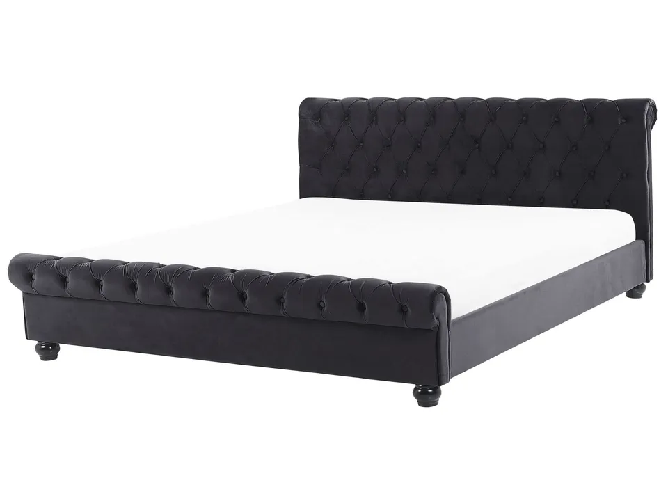 beliani-avallon-samtbett-schwarz-180x200-chesterfield image 1