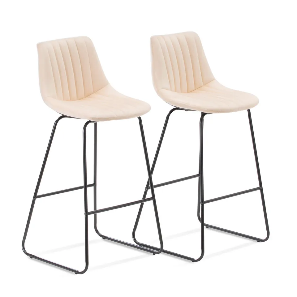 homall-bar-stool-barhocker-76cm-beige-samt-2er-set image 1