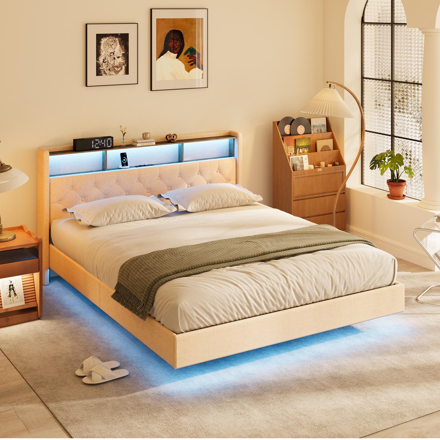 bealife-af19-polsterbett-160x200-beige-led-stauraum image 3