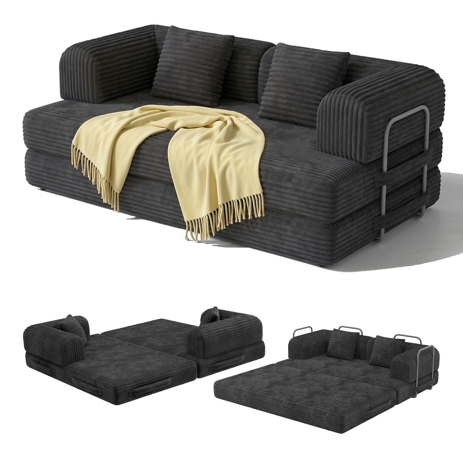bealife-ar62-schlafsofa-160cm-cord-schwarz-mit-schlaffunktion image 1